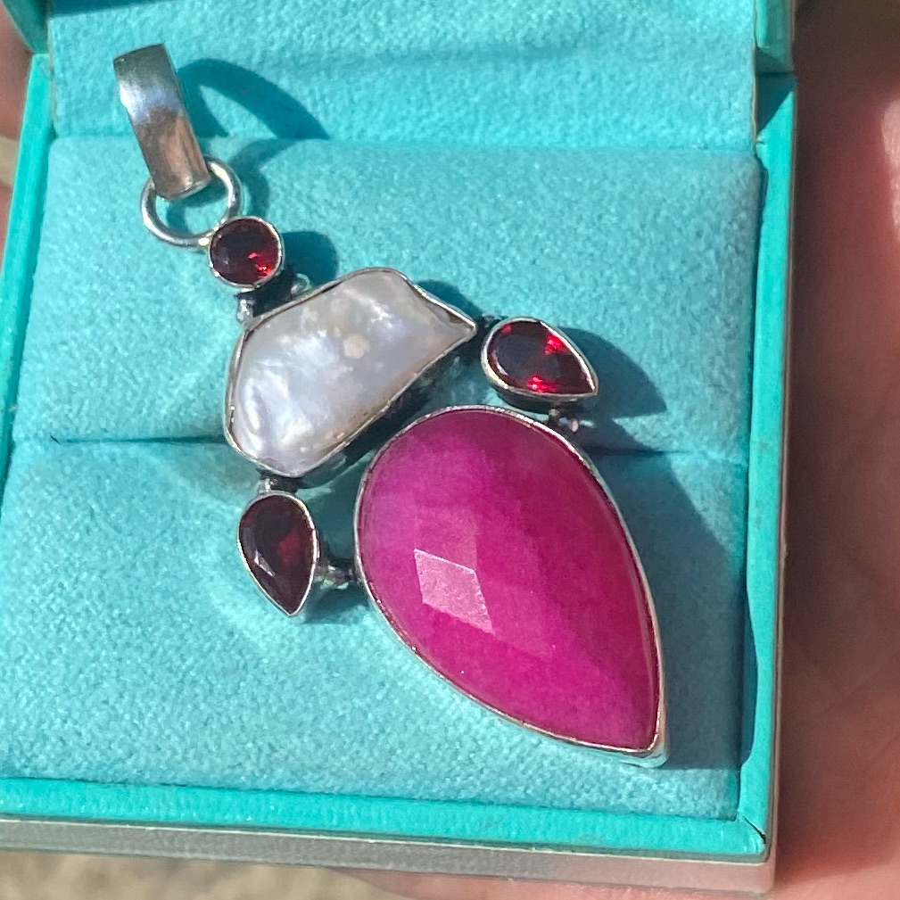- Ruby Garnet Biwa Pearl Sterling Silver Handcrafted Pendant Size 2 1 45$